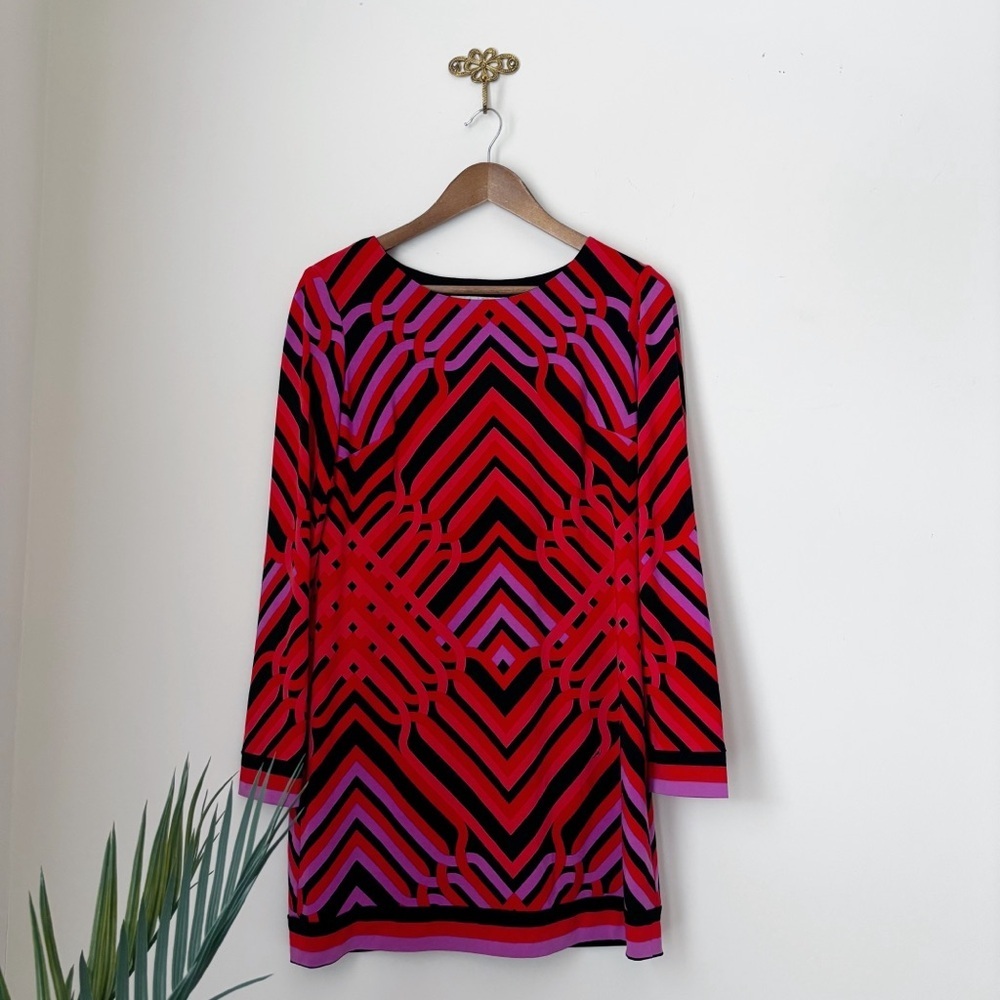 Trina Turk Vibrant Mod Geometric Print Shift Dress Sz 6